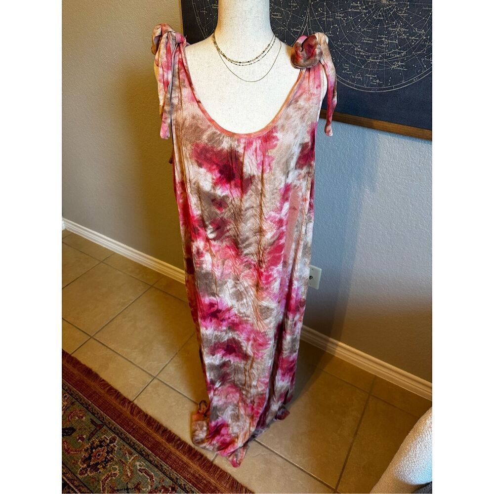 NWT Entro Tie Dye Sleeveless Rayon Lined Colorful Maxi‎ Dress Women Size L